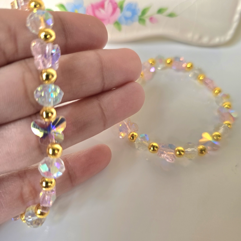 Set Of Two -‎ Elegant Gold and Pink Crystal Bracelet (7inches)